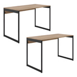 Conjunto De 2 Mesas Escrivaninha 150x60 Para Escritório Estilo Industrial Cor Laminado Com Preto Design Nórdico Ideal Para Sala Comercial E Produtividade