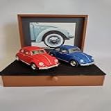 Conjunto De 2 Miniaturas De Carro VW Fusca 1967 Escala 1 32 Com Caixa Em MDF Vermelho E Azul