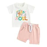 Conjunto De 2 Peças Camiseta De Manga Curta Estampada Com Letras E Shorts Lisos Para Bebês E Meninas Rosa B 2 3 Anos
