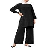 Conjunto De 2 Peças Casuais Muçulmanas Para Mulheres Calças Soltas Pernas Largas Dubai Abaya Roupa Islâmica Duas Peças Roupas De Oração P 5GG Preto P