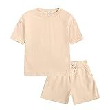 Conjunto De 2 Peças De Agasalho Infantil Infantil Para Meninos E Meninas Roupa De Verão Camiseta Lisa De Manga Curta Com Shorts Para Bebês Meninos E Meninos Bege 1 2 Anos