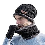 Conjunto De 3 Peças Luvas Gorro Cachecol Masculinas Touca Inverno Masculina Quente Com Caveira Preto Um Tamanho Elástico