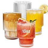 Conjunto De 4 Copos Canelados Copo De Vidro Transparente De 368 G Estilo Origami Café Gelado Coquetel Cerveja Copos De Suco