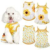 Conjunto De 4 Peças De Roupas Para Animais De Estimação Inclui 2 Peças Lindo Vestido De Verão Com Girassol E 2 Peças Camiseta Respirável Para Animais De Estimação Roupas Para Filhotes E Gatos Médio 