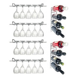 Conjunto De 4 Suportes 25cm Para Taças E 2 Adegas De Parede