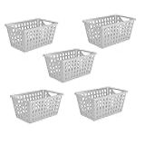 Conjunto De 5 Cestas Organizadoras Plásticas 18 X 13-5 X 7-5 Cm- 1-2L Cada- Multiuso Para Cozinha- Banheiro- Escritório E Lavanderia -BRANCO-
