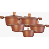 Conjunto De 5 Panelas Luxo Alumínio Fundido Grosso T Pesada
