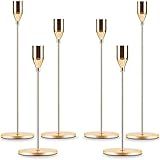 Conjunto De 6 Castiçais Dourados Cônicos Castiçais Altos De Latão Dourado Conjunto Longo De Adesivos De Vela Vintage De Metal Suporte De Vela Decorativo De Pilar Para Velas De 3 4 Polegadas