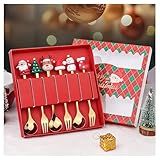 Conjunto De 6 Colheres E Garfos De Natal Conjunto De Talheres De Aço Inoxidável Estilo Natal Colheres De Natal E Garfos De Natal Com Caixa De Presente Para Festiva Colher De Sobremesa De Natal 