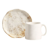 Conjunto De 6 Xícaras De Café Com Pires Aspen Bege Marmorizado Scalla Cerâmica 100 Ml