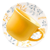 Conjunto De 6 Xícaras Grandes 200 Ml Com Pires Donna Bem te vi Cor Amarelo Azul E Off White Biona