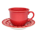 Conjunto De 6 Xícaras Grandes 200ml Com Pires Floreal Renda Cor Vermelho