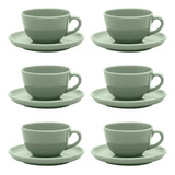 Conjunto De 6 Xícaras Grandes Com Pires Flat Matcha 200ml Verde Oxford