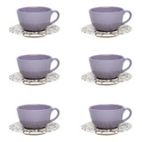 Conjunto De 6 Xícaras Grandes Com Pires Unni Lilac 200ml Multicor Oxford