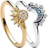 Conjunto De Anéis De Sol E Lua Celestiais Anel De Sol Brilhante Lua Azul Banhado A Ouro Prata 14k Anéis De Promessa De Amizade Anéis Celestiais Empilháveis Presentes Para Mulheres E Meninas