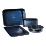 Conjunto De Assadeiras 4 Pçs Aço Carbono Baker s Blue Oster Cor Azul escuro