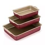 Conjunto De Assadeiras Cereja Antiaderente Bege Retangular Alta Com Aba N 1 A 3 Bolos E Alimentos Não Grudam 