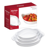 Conjunto De Assadeiras Oval Opaline 3 Peças Branco Marinex
