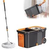 Conjunto De Balde De Esfregão Com Rolos Um Conjunto De Limpeza Que Não Requer Lavagem à Mão Orifício De Drenagem Inferior Cesta De Secagem De Aço Inoxidável Removível Junta Rotativa Cabeça De