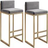 Conjunto De Bancos De Bar Modernos Cinza Com 2 Bancos De Bar Estofados Com Altura De Balcão E Encosto E Apoio Para Os Pés Para Café Da Manhã Cadeiras De Bar De Cozinha Carga De 150 Kg 65