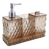 Conjunto De Banheiro De 3 Peças Em Acrílico Carol Bandeja Areia Hsk Line Cor Âmbar