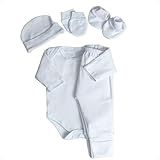 Conjunto De Body Mijão Touca Luva Sapatinho Bebê Menino Branco RN