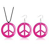 Conjunto De Brincos De Colar De Sinal De Paz Para Mulheres Anos 1960 1970 Acessórios De Festa Hippie Colar Pingente Metal Outro