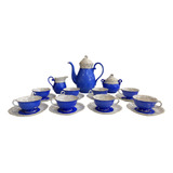 Conjunto De Café Chá Em Porcelana Azul Seyei China Antigo