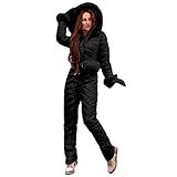 Conjunto De Calça De Esqui Feminino à Prova D água Com Isolamento Térmico Conjunto Com Zíper Macacão Para Esportes De Neve Preto G