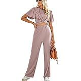 Conjunto De Calça Superior Terninho De Crochê De 2 Peças Vazado Elegante Casual Solto Para Trabalho De Escritório S 