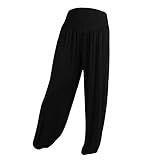 Conjunto De Calças Plus Size Dança Yoga Casual Macio Solto Elástico Feminino Calças Esportivas Algodão Plus Size Preto XGG