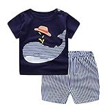 Conjunto De Camiseta E Calça Listrada Para Bebês Recém Nascidos Meninos Meninas Desenho Animado Baleia Blusa E Calça Listrada Roupa Infantil Casual 2 Peças 1 Azul 0 6M 