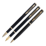 Conjunto De Canetas Crown Capricci Tinteiro Esfero E Roller Cor Da Tinta Azul Cor Do Exterior Preto