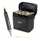 Conjunto De Canetas Permanente Marcador Ponta Dupla 80 Cores Tinta Colorido Exterior Preto