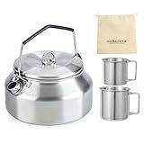 Conjunto De Chaleira De Acampamento Com 3 Peças Chaleira De Acampamento Ao Ar Livre Com 2 Xícaras Chaleira De Aço Inoxidável De 1L Bule De Café Portátil Leve Ideal Para Caminhadas Piquenique 