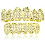 Conjunto De Churrasqueiras De Dentes Hip Hop Acabamento Dourado Banhado A Ouro 8 Dentes Superiores E 8 Dentes Inferiores Grades De Boca Hip Hop Removíveis Para Homens E Mulheres Grelha Dentária