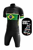 Conjunto De Ciclismo Masculino Bermuda Gel E Camisa Brasil Preta Manga Curta Mtb XG 