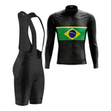 Conjunto De Ciclismo Masculino Bretelle E Camisa Manga Longa
