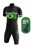 Conjunto De Ciclismo Masculino Camisa Brasil Preto E Bermuda Acolchoada Respirável Mtb XG 