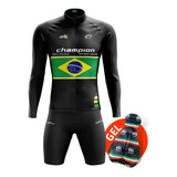 Conjunto De Ciclismo Masculino Camisa Longa Uv50 Uniforme