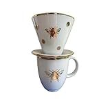 Conjunto De Coador De Café De Porcelana Com Xícara 370 ML Pintado A Mão Com Filete Em Ouro Kit Café Perfeito Para O Uso No Dia A Dia 
