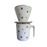 Conjunto De Coador De Café De Porcelana Com Xícara Pintado A Mão Com Filete Em Ouro Kit Café Perfeito Para O Uso No Dia A Dia 
