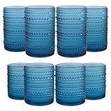 Conjunto De Copos Vintage De 8 Peças Com Vidro Antigo Para água Cerveja Refrigerante E Bebidas Pode Ser Lavado Na Lava Louças Pequeno E Grande Azul Escuro