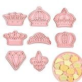 Conjunto De Cortadores De Biscoitos De Coroa 3D Selos De Cortadores De Biscoitos Cortador De Biscoitos Princesa Coroa Moldes Para Biscoitos Com Carimbo 3D 8 Pçs Dos Desenhos Animados Divertido Mold