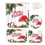 Conjunto De Cortina De Chuveiro De Natal Com Tampa Do Vaso