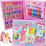 Conjunto De Desenho De 150 Peças Estojo Infantil Para Presente Para Meninas Kits De Arte Desenhos De Colorir Lápis De Cor Canetinhas Giz Lápis Aquarela Unicórnio