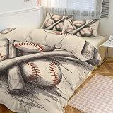 Conjunto De Edredom De 218 X 178 Cm- Com Tacos E Bolas De Beisebol Desenhados à Mão- 3 Peças- Conjunto De Edredom Macio E Leve Com 2 Fronhas- Conjunto De Cama Reversível Para Todas As Estações