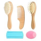 Conjunto De Escovas De Cabelo De Cabra Pente De Madeira Para Massagem E Couro Cabeludo Kit Seguro De Cuidados Com O Cabelo Natural Escova De Banho De Silicone Macio Para Recém Nascidos E Crianças