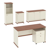 Conjunto De Escritório Office Escrivaninha Balcões Gaveteiro Cor Off White naturale