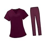 Conjunto De Esfoliantes Femininos Uniformes De Trabalho Roupa De Trabalho Vermelha Top E Calças Kit De Esfoliação Tamanho S